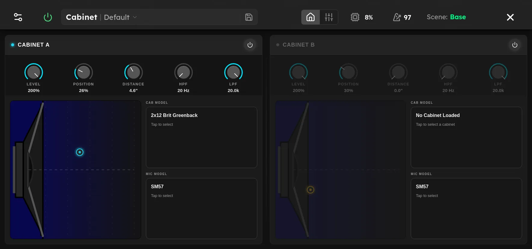 The Cabinet device screen showing cabinet controls on the Axion display.