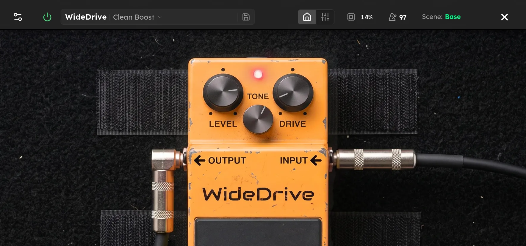 The WideDrive device screen showing overdrive controls on the Axion display.